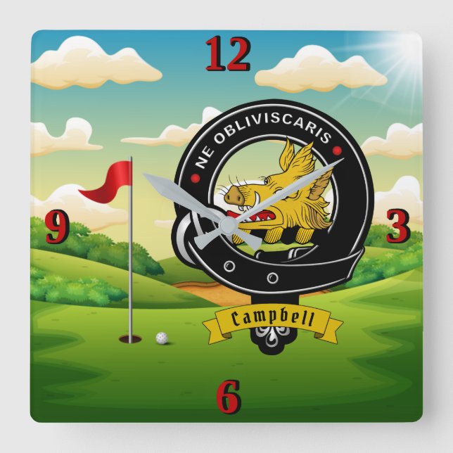 Reloj Cuadrado Campbell Clan Badge Golf   (Anverso)