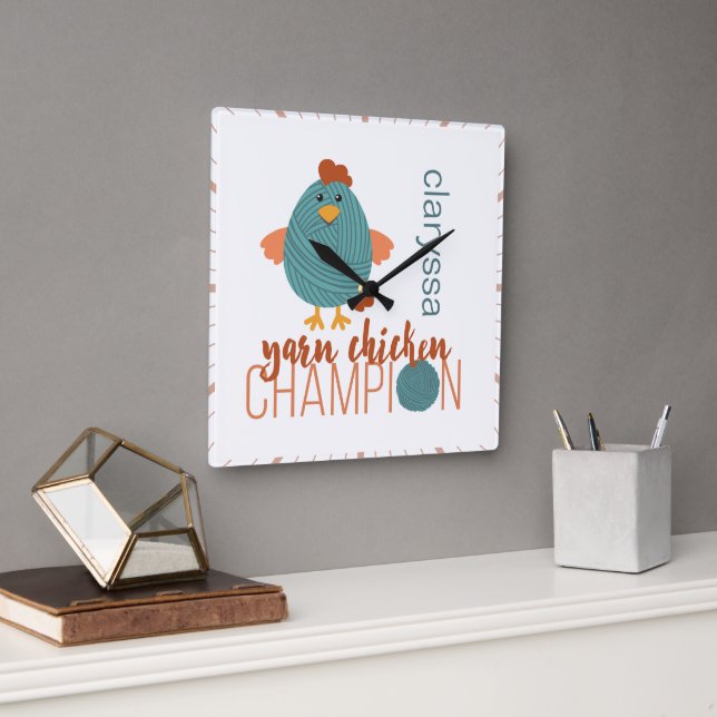 Reloj Cuadrado Campeón de pollo verde azulado y oxidado (Oficina)