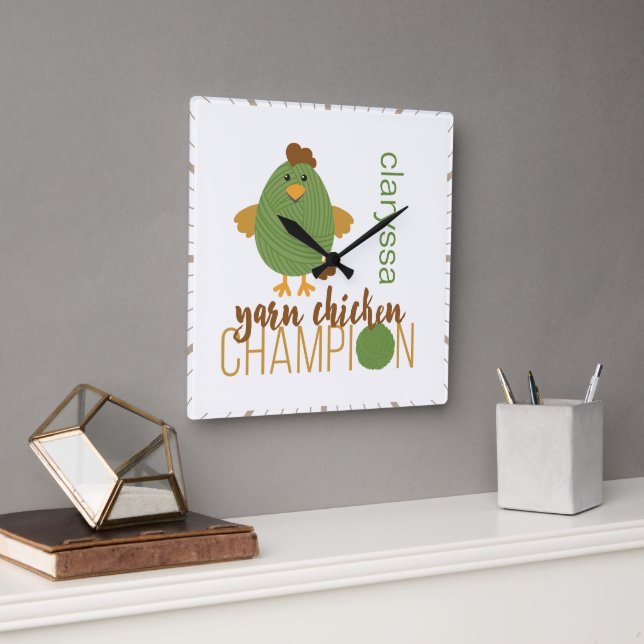 Reloj Cuadrado Campeón de Pollo Verde y Marrón (Oficina)