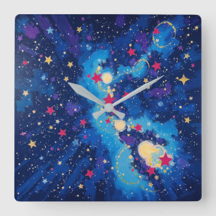 Reloj Cuadrado Campo de Estrellas - Estilo de Ilustración de Form