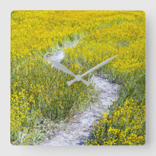 Reloj Cuadrado Campo de flores silvestres amarillas