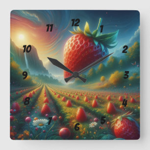 Reloj Cuadrado Campo de fresa de sueños