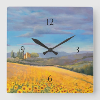 Reloj Cuadrado Campo de girasol en la Toscana