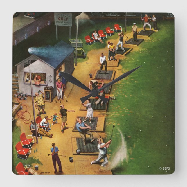 Reloj Cuadrado Campo de golf de John Falter (Anverso)