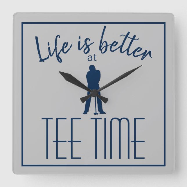 Reloj Cuadrado Campo de golf Golfer Tee Time Gray Blue (Anverso)