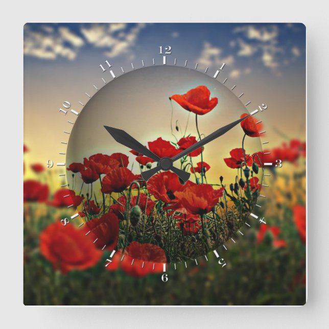 Reloj Cuadrado Campo rojo de la amapola (Anverso)