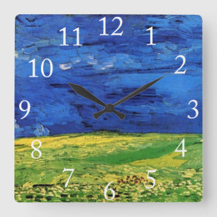 Reloj Cuadrado Campos de trigo bajo cielo nublado Van Gogh