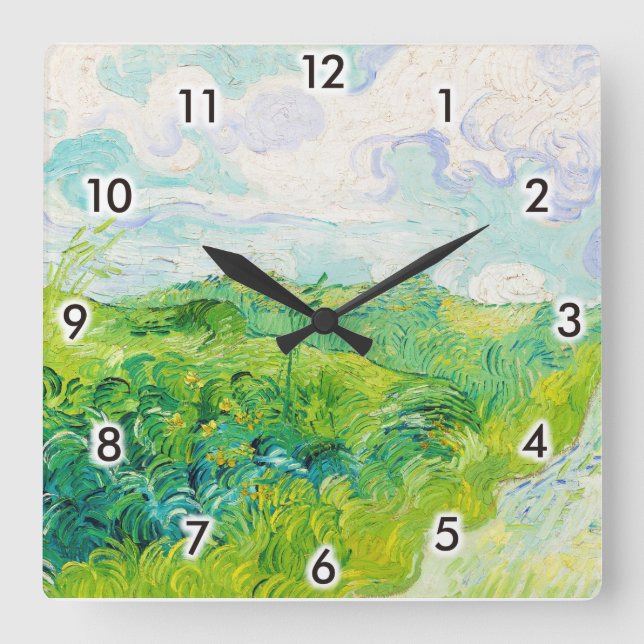 Reloj Cuadrado Campos de Trigo Verde, Van Gogh (Anverso)