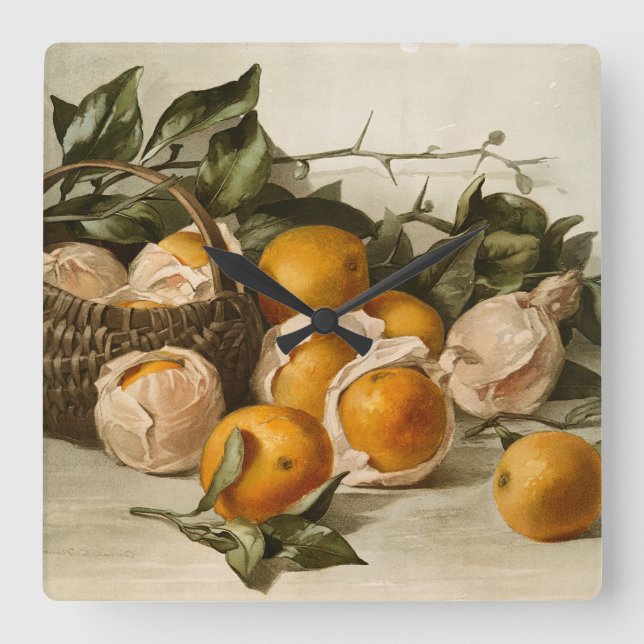 Reloj Cuadrado Canasta de Naranjas (Anverso)
