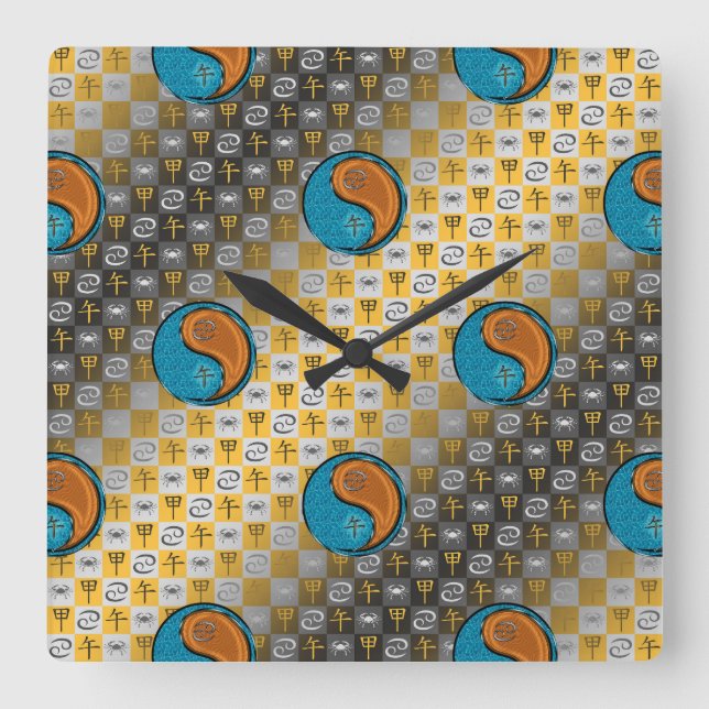 Reloj Cuadrado Cáncer & Caballo de Madera (Anverso)