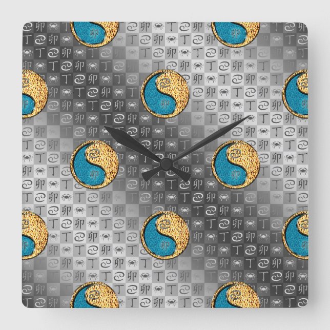 Reloj Cuadrado Cáncer & Conejo de Fuego (Anverso)
