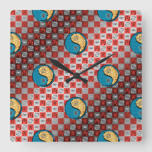 Reloj Cuadrado Cáncer & Tigre de Fuego