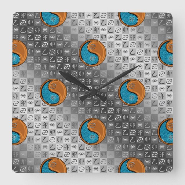Reloj Cuadrado Cáncer y Conejo de Madera (Anverso)