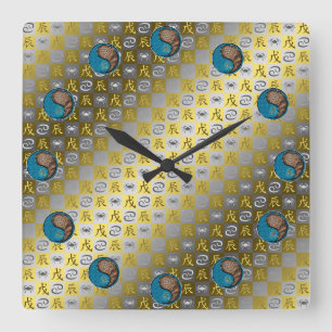 Reloj Cuadrado Cáncer y Dragón de Tierra
