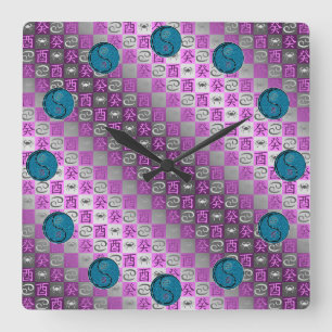 Reloj Cuadrado Cáncer y Gallo de Agua