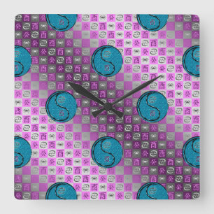 Reloj Cuadrado Cáncer y Gallo de Agua