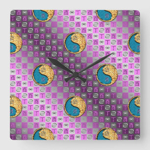 Reloj Cuadrado Cáncer y Gallo de Fuego