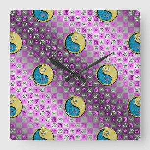 Reloj Cuadrado Cáncer y Gallo de Metal