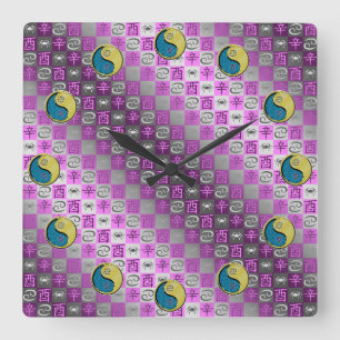 Reloj Cuadrado Cáncer y Gallo de Metal