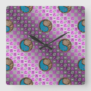 Reloj Cuadrado Cáncer y Gallo de Tierra