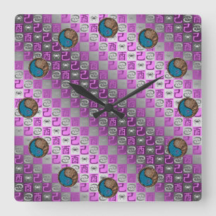 Reloj Cuadrado Cáncer y Gallo de Tierra