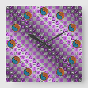 Reloj Cuadrado Cáncer y Jabalí de Madera