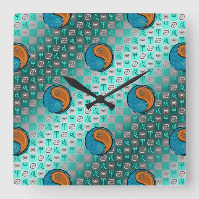Reloj Cuadrado Cáncer y Perro de Madera (Anverso)