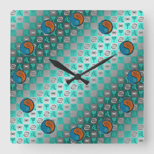 Reloj Cuadrado Cáncer y Perro de Madera