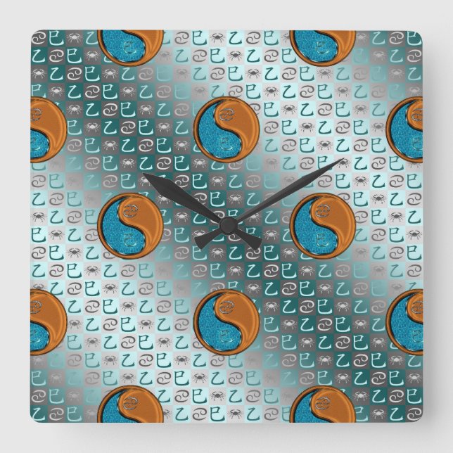 Reloj Cuadrado Cáncer y Serpiente de Madera (Anverso)
