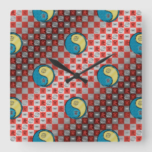 Reloj Cuadrado Cáncer y Tigre de Metal