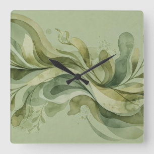 Reloj Cuadrado Canción de la Tierra Fluyendo Abstracto Verde Salv
