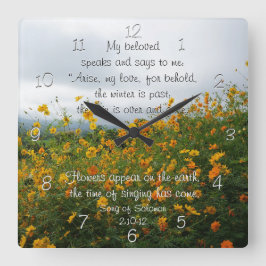 Reloj Cuadrado Canción de Salomón 2:10-12, Biblia Verse, Flores