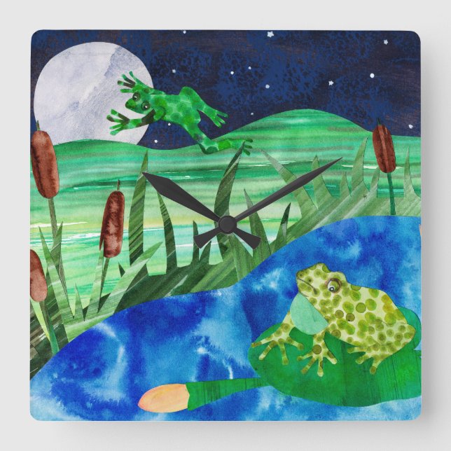 Reloj Cuadrado Canciones nocturnas de Frog Pond (Anverso)
