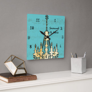 Reloj Cuadrado Candelabro de nota musical personalizada Cualquier