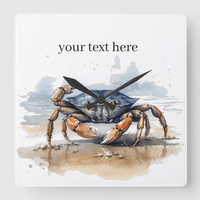 Reloj Cuadrado cangrejo azul y naranja caminando por la playa (Anverso)