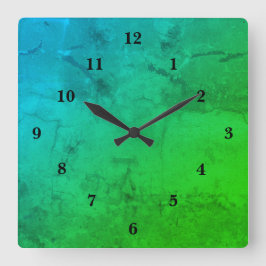 Reloj Cuadrado Canica verde azul, arte de arcoíris
