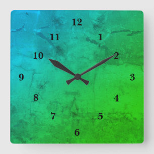 Reloj Cuadrado Canica verde azul, arte de arcoíris