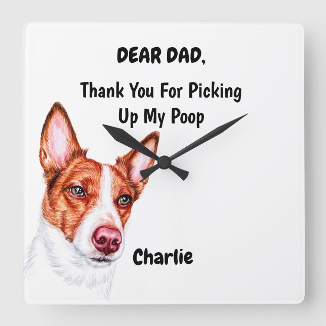 Reloj Cuadrado Canina acuarela divertida portuguesa Podengo Dad (Anverso)