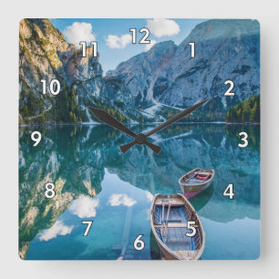 Reloj Cuadrado Canoas muy Guay en el lago con montañas