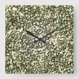 Reloj Cuadrado Capas de mosaico en sepia verde áspera y espumoso