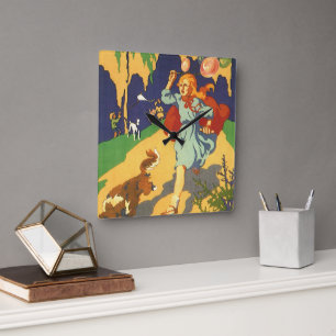 Reloj Cuadrado Caperucita, perro y globos rojos vintage