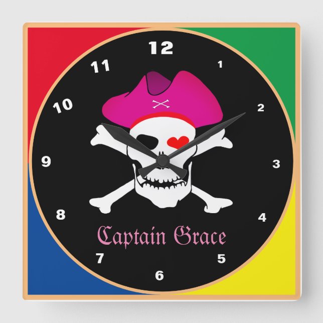 Reloj Cuadrado Capitán "Grace" y Piratas - Isla del tesoro/chicas (Anverso)