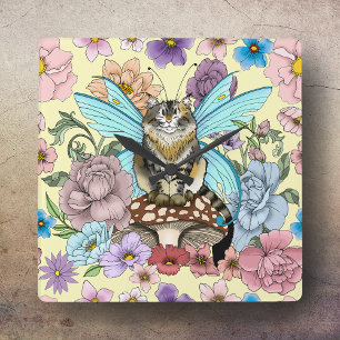 Reloj Cuadrado Caprichosa gata hada atigrada pastel Floral Fantas