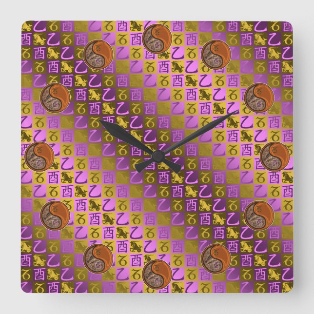 Reloj Cuadrado Capricorn & Wood Rooster (Anverso)