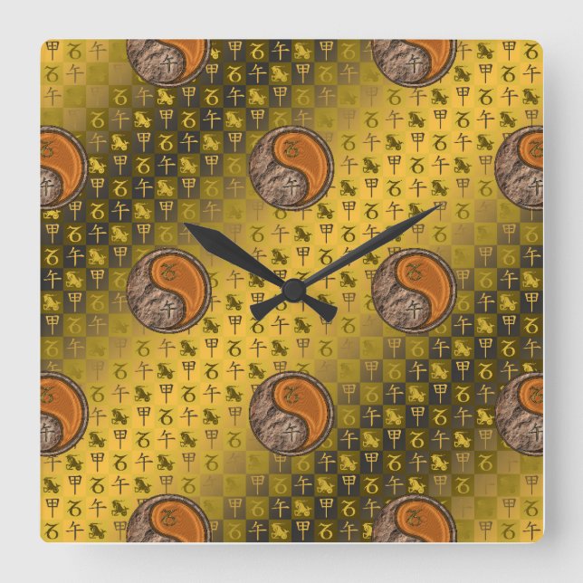 Reloj Cuadrado Capricornio & Caballo de Madera (Anverso)