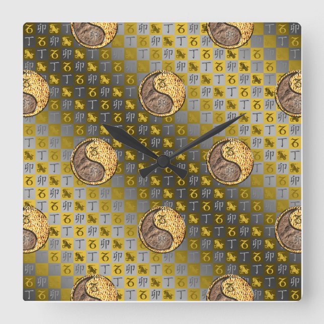 Reloj Cuadrado Capricornio & Conejo de Fuego (Anverso)