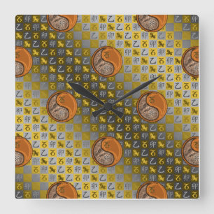Reloj Cuadrado Capricornio & Conejo de Madera