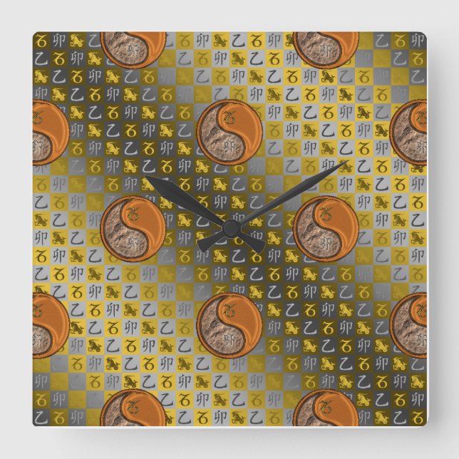 Reloj Cuadrado Capricornio & Conejo de Madera (Anverso)