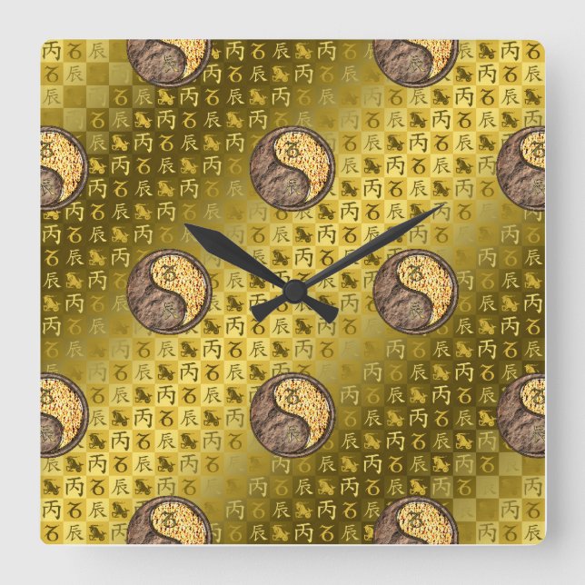 Reloj Cuadrado Capricornio & Dragón de Fuego (Anverso)