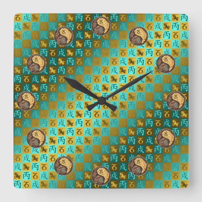 Reloj Cuadrado Capricornio & Perro de Fuego (Anverso)